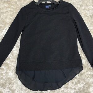 Kaari Blue Black Long Sleeve Top with sheer black fabric detail and crochet